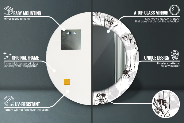 Espelho circular de parede decorativo Flores de papoila