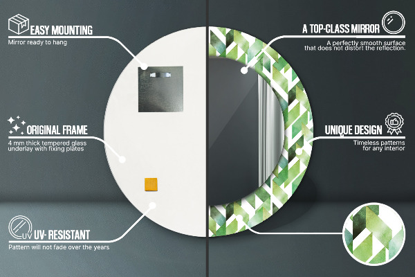 Espelho com moldura impressa redondo Espinha de peixe