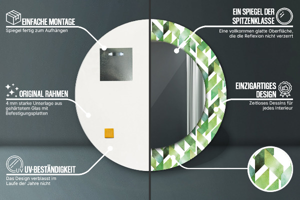 Espelho com moldura impressa redondo Espinha de peixe