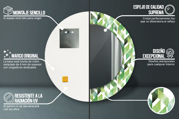 Espelho com moldura impressa redondo Espinha de peixe