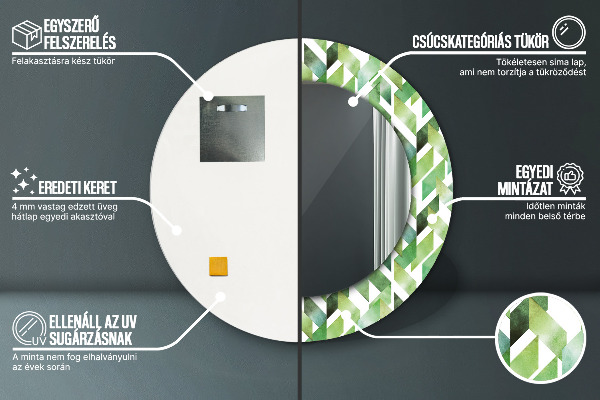 Espelho com moldura impressa redondo Espinha de peixe