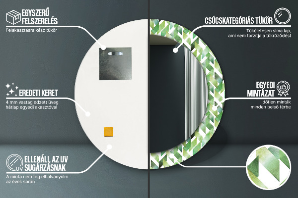 Espelho com moldura impressa redondo Espinha de peixe