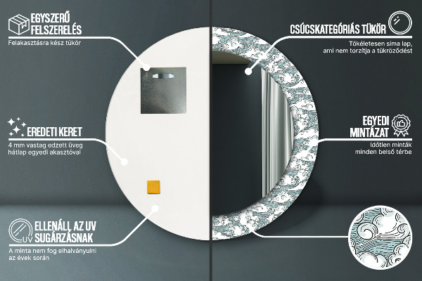 Espelho com moldura impressa redondo Nuvens