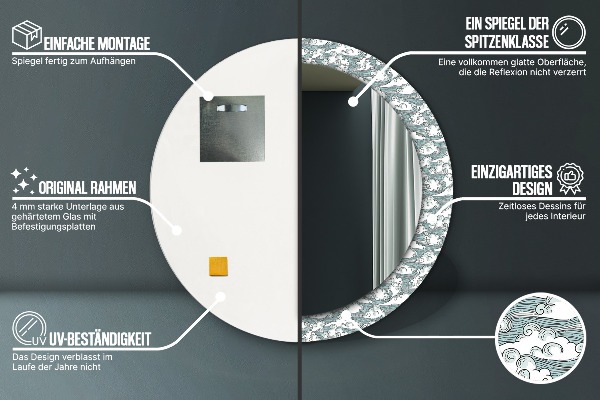 Espelho com moldura impressa redondo Nuvens