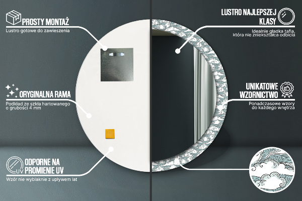 Espelho com moldura impressa redondo Nuvens