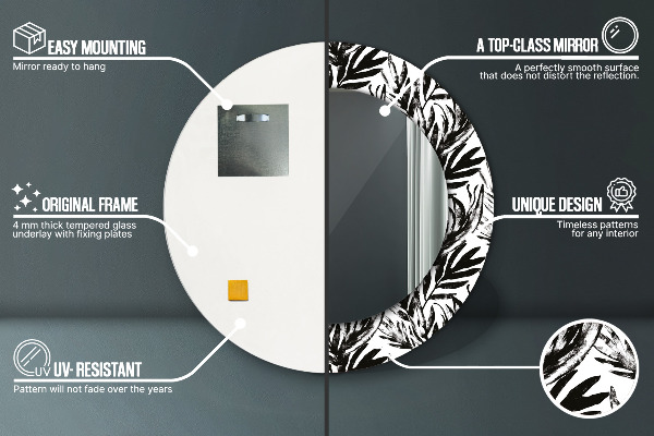 Espelho com moldura impressa redondo Monstera