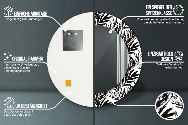 Espelho com moldura impressa redondo Monstera