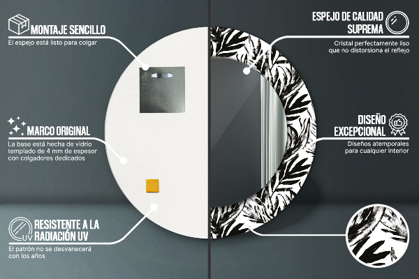 Espelho com moldura impressa redondo Monstera