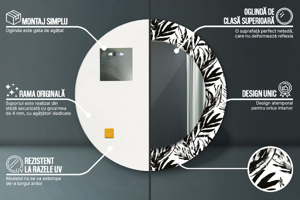 Espelho com moldura impressa redondo Monstera