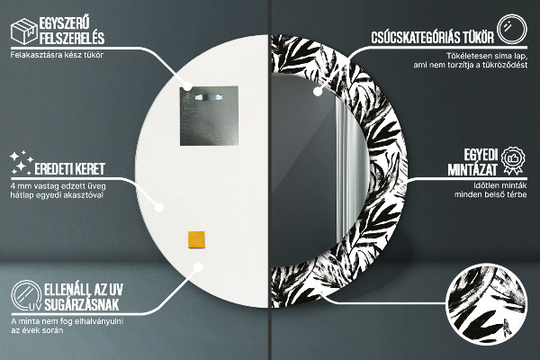 Espelho com moldura impressa redondo Monstera