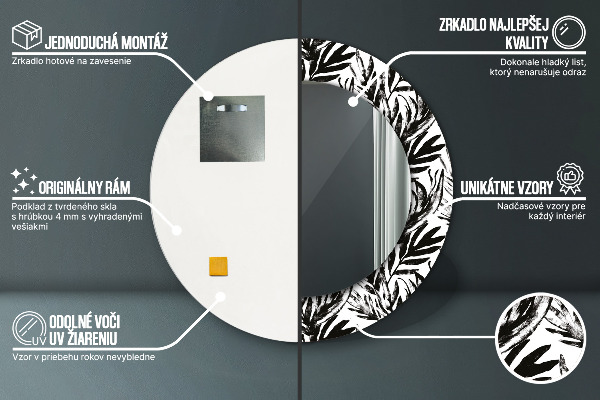 Espelho com moldura impressa redondo Monstera