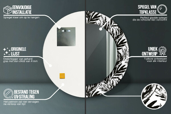 Espelho com moldura impressa redondo Monstera