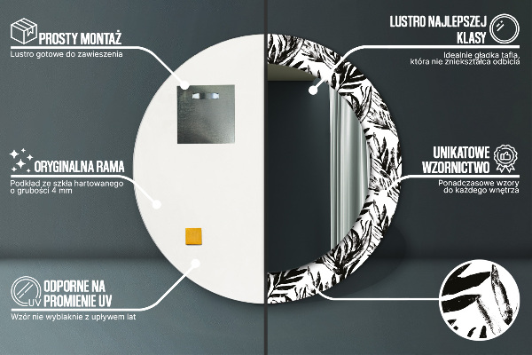 Espelho com moldura impressa redondo Monstera