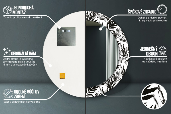 Espelho com moldura impressa redondo Monstera