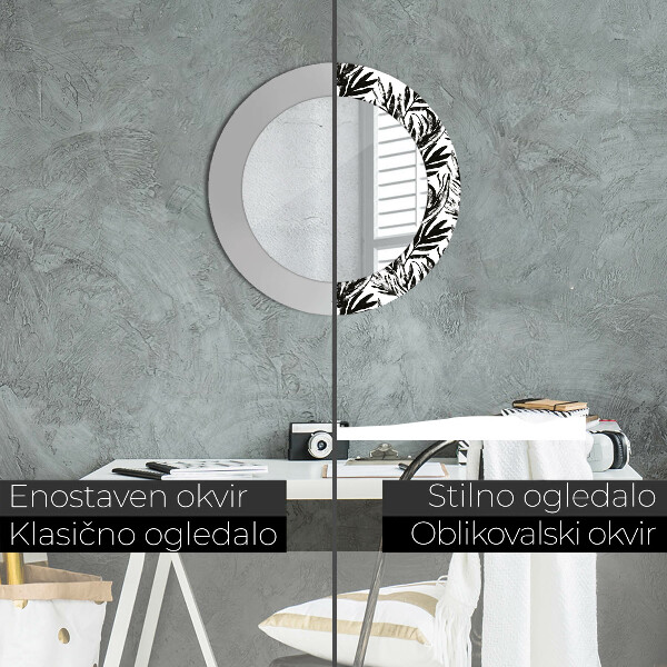 Espelho com moldura impressa redondo Monstera