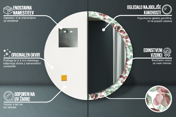 Espelho de parede circular decorativo Eucalipto