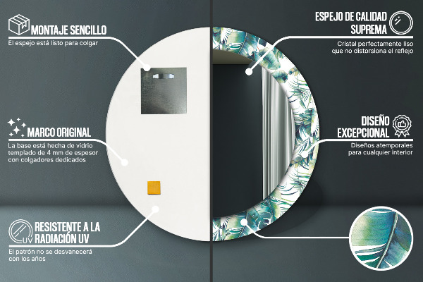 Espelho circular de parede decorativo Folhas