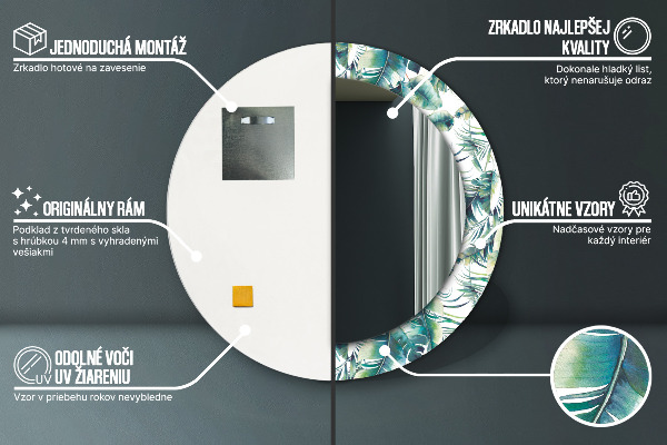 Espelho circular de parede decorativo Folhas