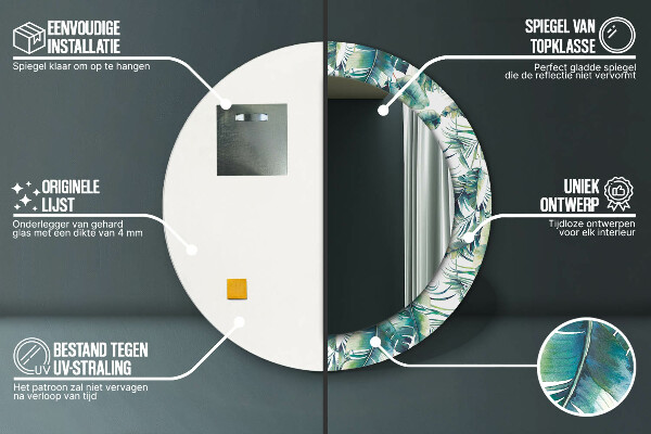 Espelho circular de parede decorativo Folhas