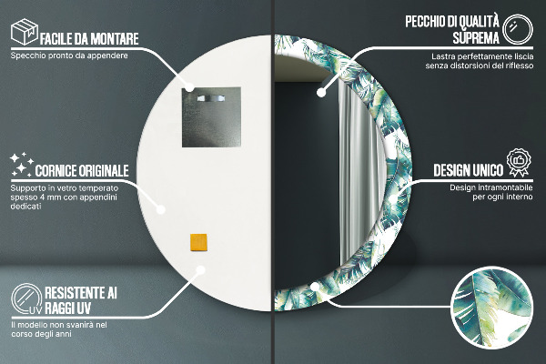 Espelho circular de parede decorativo Folhas