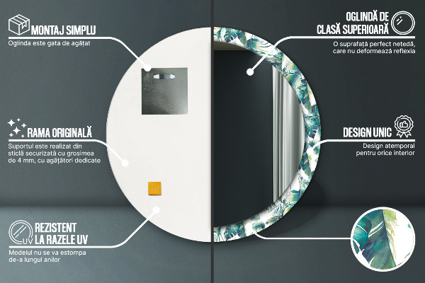 Espelho circular de parede decorativo Folhas