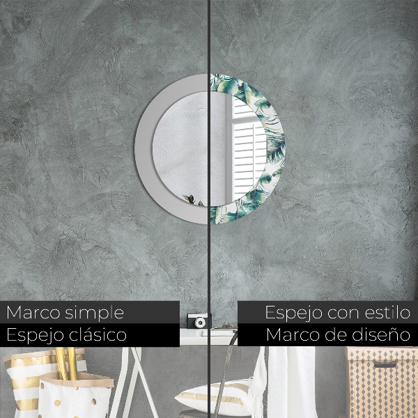 Espelho circular de parede decorativo Folhas