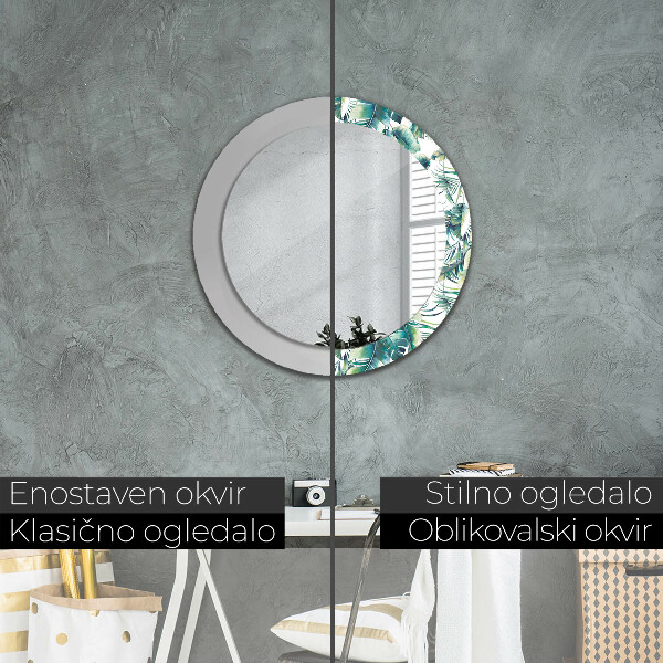 Espelho circular de parede decorativo Folhas