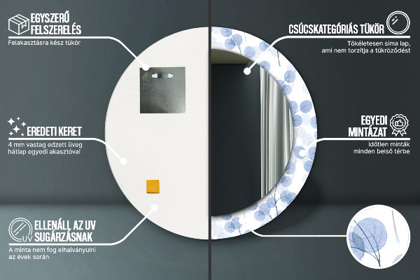 Espelho circular decorativo de parede Folhas de ramos