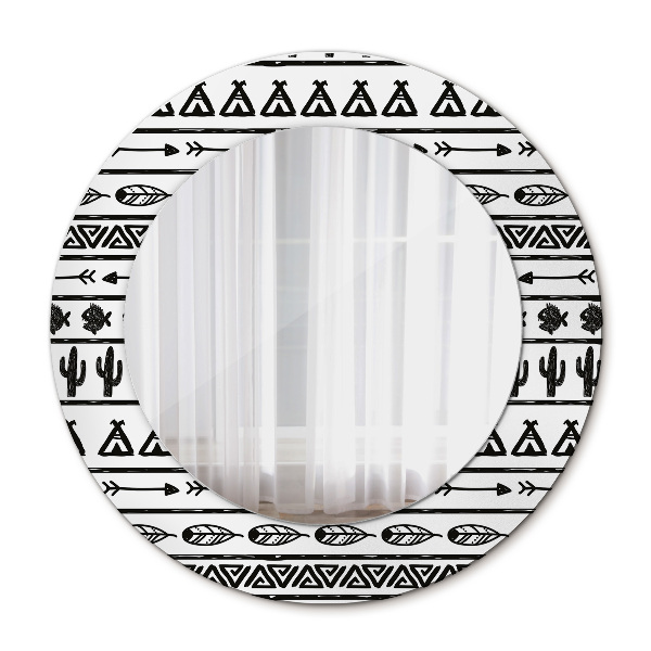 Espelho com moldura impressa redondo Boho minimalista