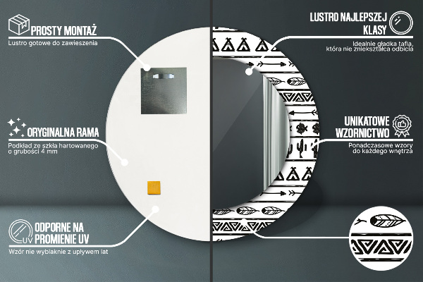 Espelho com moldura impressa redondo Boho minimalista