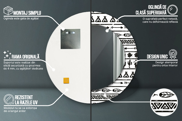 Espelho com moldura impressa redondo Boho minimalista