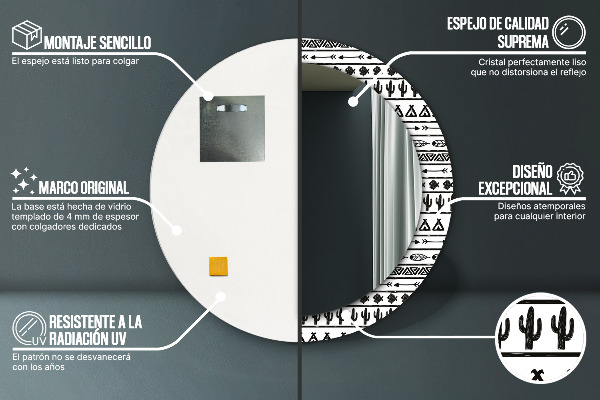 Espelho com moldura impressa redondo Boho minimalista