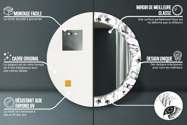 Espelho com moldura impressa redondo Gatos de estimação