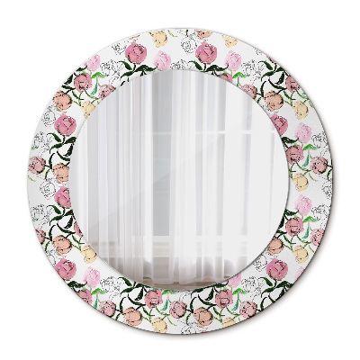 Espelho de parede circular decorativo Botões de peónia