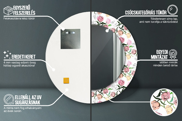 Espelho de parede circular decorativo Botões de peónia