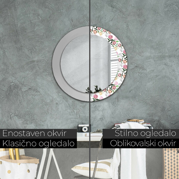 Espelho de parede circular decorativo Botões de peónia