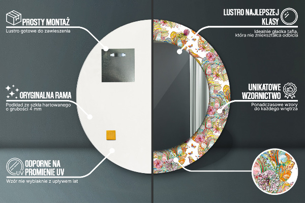 Espelho com moldura impressa redondo Sonho do país das fadas