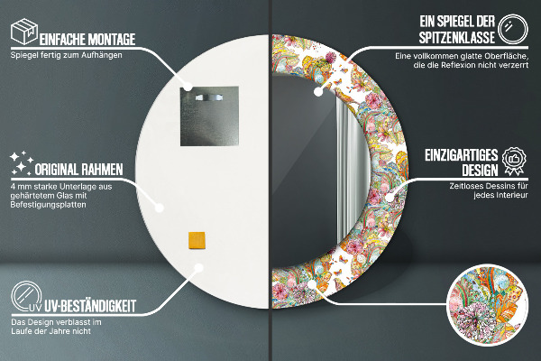 Espelho com moldura impressa redondo Sonho do país das fadas