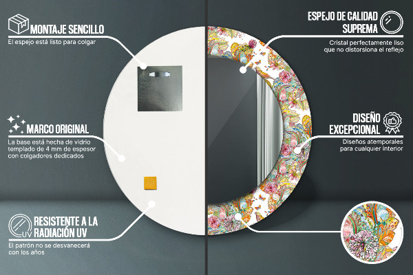 Espelho com moldura impressa redondo Sonho do país das fadas