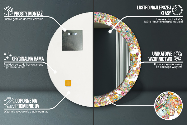 Espelho com moldura impressa redondo Sonho do país das fadas