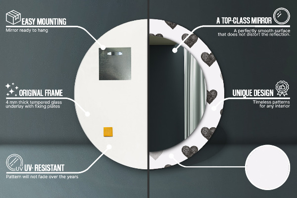 Espelho circular de parede decorativo Corações abstractos