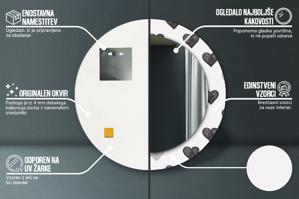 Espelho circular de parede decorativo Corações abstractos
