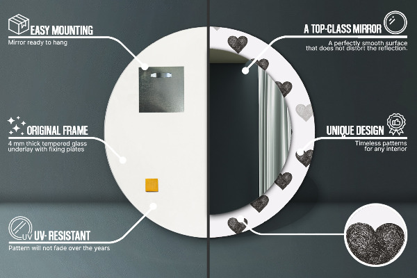 Espelho circular de parede decorativo Corações abstractos