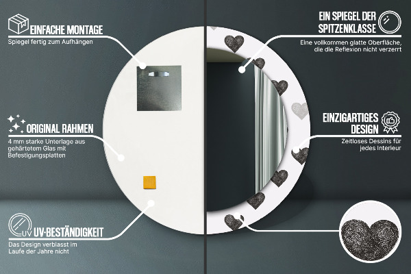 Espelho circular de parede decorativo Corações abstractos