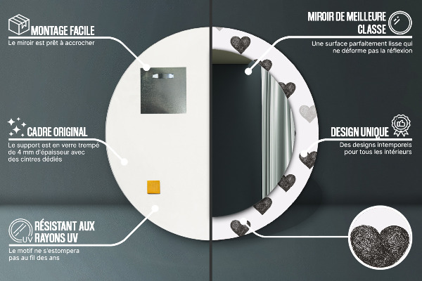 Espelho circular de parede decorativo Corações abstractos