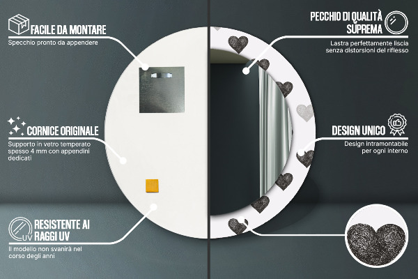 Espelho circular de parede decorativo Corações abstractos