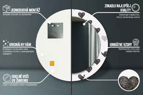 Espelho circular de parede decorativo Corações abstractos