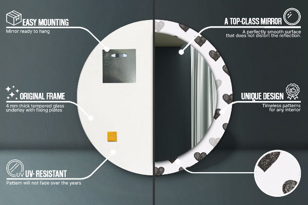 Espelho circular de parede decorativo Corações abstractos