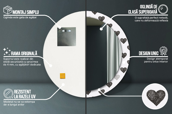 Espelho circular de parede decorativo Corações abstractos