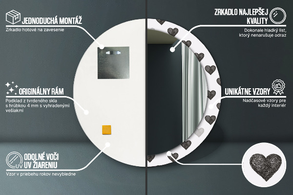 Espelho circular de parede decorativo Corações abstractos